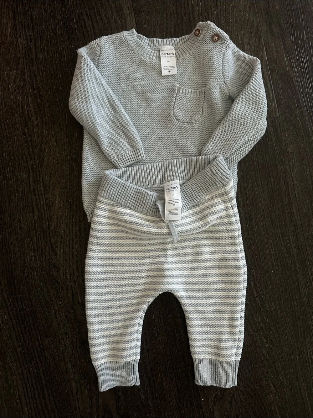 Carter's Light Blue Knit Sweater and Striped Pants Set